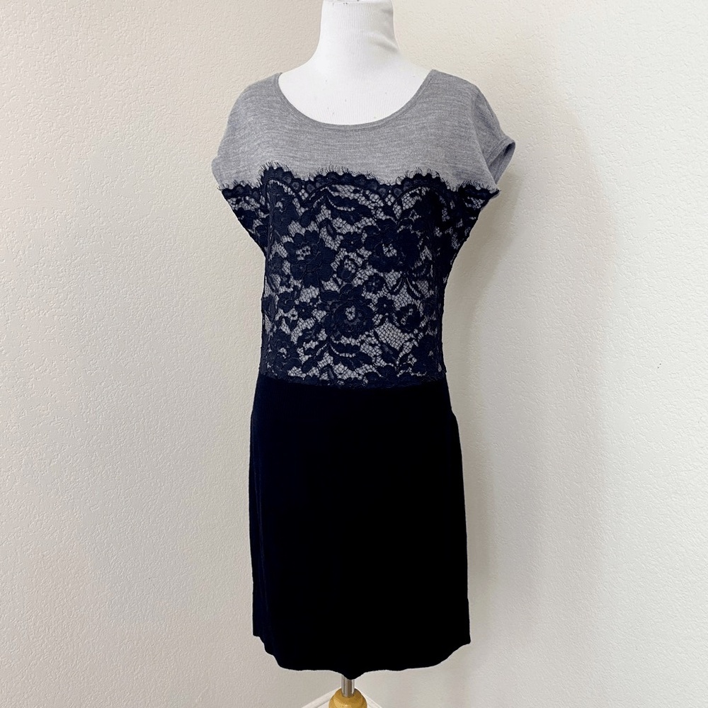 LOFT Merino Wool Blend Sweater Dress Size Small Gray Black
